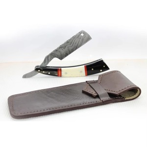 Navaja de Afeitar Recta de Acero de Damasco Premium con Mango de Cuerno de Búfalo, Herramienta Profesional de Barbería Forjada a Mano, Afeitadora Manual Vintage - Product Image 6