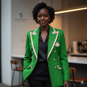 Alpha |   Kapa | Blazer de costume croisé Alpha pour femme, coupe ajustée moderne, revers pointus, veste de smoking brodée - Product Image 4