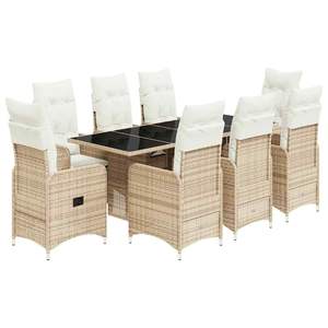 Conjunto de Bistro para Patio de 9 Piezas en Poliratán Beige con Cojines, Conjuntos de Jardín - Product Image 2