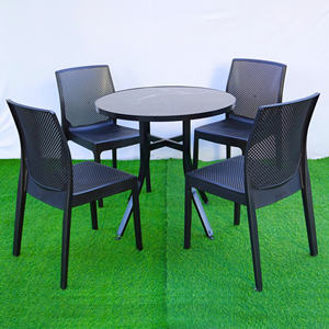 The Black Colored <b>Plastic</b> Round <b>Table</b> with Tiled <b>Table</b> Top - The Modern, Waterproof, and Beautiful Outdoor <b>Table</b>. - Product Image 3