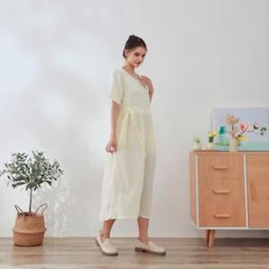 Robe midi d'été en coton vintage, taille haute, respirante, faite à la main, à manches courtes, en gaze douce et légère, pour la maison, grande taille - Product Image 4