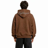 Sweat à capuche épais pour homme, coupe classique, streetwear, en coton 100%, avec broderie personnalisée et strass de luxe, collection hiver