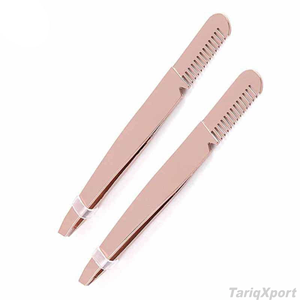 Pince à épiler de haute qualité en or rose à pointe inclinée avec peigne, outil de beauté de précision pour l'isolation des cils - Product Image 5