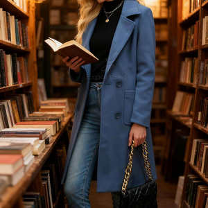 Abrigo Largo Impermeable de Mujer Estilo Vintage con Estampado y Color Sólido, Grueso, Elegante, Cálido para Invierno, Casual con Cinturón - Product Image 5