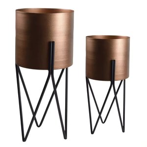 Macetero de Metal con Acabado en Cobre Antiguo y Soporte Negro para Balcón y Jardín, Macetas Redondas Decorativas para Plantas y Flores - Product Image 1