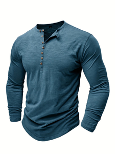 Men's Short Sleeve Button-<b>Up</b> Henley T-Shirt Solid Color Knitted Cotton Regular Fit Casual V-neck Regular Length Enzyme Wash - Product Image 4