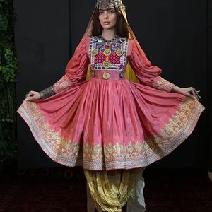 Robe afghane en gros pour femmes, longueur genou, manches bouffantes, style bohème vintage, ligne A, brodée, en polyester, pour fêtes et mariages - Product Image 5