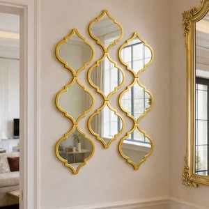 Premium Sheesham Wood Geometric <b>Mirror</b> Grid - Wholesale Statement <b>Wall</b> Decor - Product Image 1