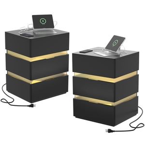 <b>Black</b> 3-Drawer Side Cabinet <b>Bedside</b> <b>Table</b> Nightstand RGB LED with Charging Station and USB Ports for Bedroom Sets - Product Image 3