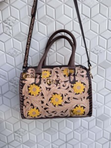 Hand Tooled Carving Leather Speedy Handbag Floral Pattern New Designer Gypsy Boho <b>Shoulder</b> Handmade Stylish Women Uses Bag - Product Image 5
