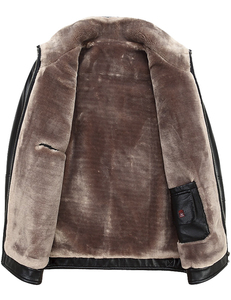 Men's Genuine Leather <b>Biker</b> <b>Jacket</b> With Faux Fur Lining Zipper Closure Winter Warm Coat Regular Fit Moto Style - Product Image 6