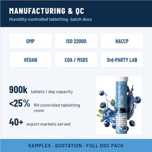 แท็บเล็ตเกลือแร่รสบลูเบอร์รี่ OEM ODM สำหรับนักกีฬา ผลิตภัณฑ์เสริมอาหาร แบรนด์ส่วนตัว - Product Image 4