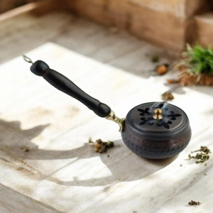 Brûleur à Bakhoor en acier inoxydable antique avec poignée en bois, diffuseur d'arômes pour la maison, porte-Bakhoor, porte-encens d'aromathérapie - Product Image 1
