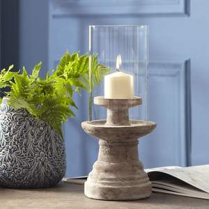 Ensemble de bougeoirs en verre et bois de luxe avec finition rustique, centre de table décoratif - Product Image 5