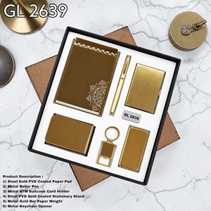 <b>10</b>-Piece Golden PVD Metal Corporate <b>Gift</b> Set Notebook Pen Card Holder Keychain Opener Stationery Stand Paper Weights - Product Image 6