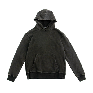 Sudadera con capucha de invierno de algodón 100% de alto gramaje, personalizada, de corte holgado y estilo oversize, estilo streetwear, con lavado ácido vintage, bolsillo desgastado y efecto desgastado. - Product Image 1