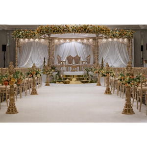 Mandap en bois traditionnel gujarati pour les mariages au Royaume-Uni et aux États-Unis, pavillon de mariage moderne de luxe sculpté à la main et léger - Product Image 1
