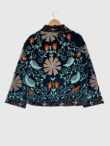 Veste en velours brodée de fleurs, col mandarin, manches longues, grande taille, vêtements d'automne pour femmes - Product Image 2