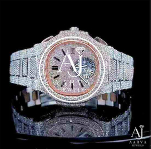 Reloj de Lujo con Movimiento ETA de Cuarzo, Resistente al Agua 3ATM, Números Arábigos, Cristal, Brazalete de Acero Inoxidable, Bisel con Diamantes para Hombre - Product Image 1