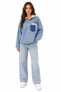 <b>Womens</b> Oversized <b>Denim</b> Hoodie Shirt Light Blue Button Down Jacket Casual <b>Long</b> Sleeve Hooded <b>Denim</b> Top <b>for</b> <b>Women</b> Stylish Loose - Product Image 4