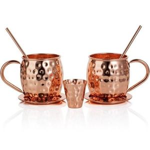Juego de Tazas de Cobre Holístico con Pajitas Metálicas Sostenibles, Juego de Tazas de Cobre Sólido Inspirado en el Bienestar para una Vida Saludable - Product Image 4