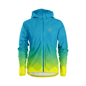 Customized Hooded Sporty <b>Waterproof</b> Windbreaker <b>Jacket</b> Gradient Color Printed Zipper Closure Spring Wear Regular Fit Nylon Top - Product Image 1