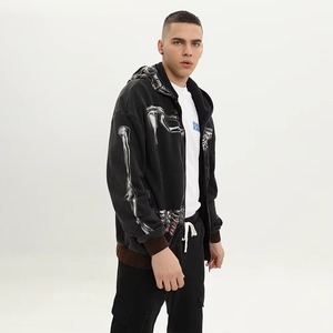 Custom Full Face <b>Zip</b> <b>Up</b> Hoodie Men Graphic Print <b>White</b> Black Oversized Cotton Fleece Hooded Sweatshirt Jacket Streetwear - Product Image 3