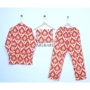 Conjunto de Pijama de Algodón con Diseño Floral Paisley, Estampado a Mano, Ropa de Dormir Ligera para Mujer, Conjunto de Verano para Descansar - Product Image 4