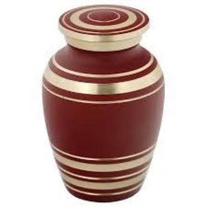 Wholesale Classic Crimson Red Brass Cremation Urn <b>For</b> Adult Human <b>Ashes</b> Elegant Gold Banded Metal Funeral Memorial Urn With Lid - Product Image 1