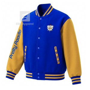 Chaqueta de carreras personalizada de la hermandad Sigma Gamma Rho con logo bordado en azul y dorado estilo letterman para mujer con forro de poliéster. - Product Image 3