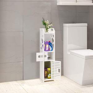 Support de rangement pour salle de bain à 4 niveaux Organisateur de placard avec 2 portes sculptées Armoire de décoration intérieure - Product Image 3