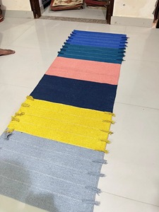 Contemporary Rectangle Chenille <b>Rug</b> With Printed Pattern Blue Yellow Gray Pink Stripes Woven Home Decor - Product Image 2