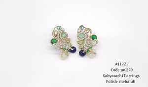 Boucles d'oreilles plaquées or Mehandi à motifs floraux 11221, serties de zirconiums cubiques et de zircons colorés, pour mariage et fêtes. - Product Image 2