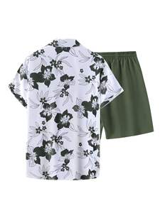 Conjunto de camisa de manga corta y pantalones cortos a juego con estampado de pájaros para hombre, conjunto informal de verano, top colorido, conjunto de dos piezas para hombre. - Product Image 4