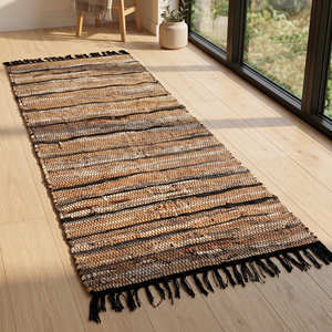 3' x 10' Black Textured Recycled Leather Hallway Runner for Entryway Industrial Modern Farmhouse & Nordic Home - Product Image 4