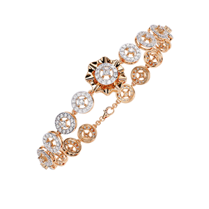Bracelet pour femme Clover en or massif 9K 10K 14K 18K avec diamant de laboratoire VVS DEF CVD, motif floral soleil éclatant et médaillon halo festonné - Product Image 2