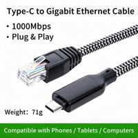 Kabel Adaptor Aluminium USB C ke RJ45 Gigabit Ethernet 150cm 1000Mbps Konverter Jaringan LAN Berkabel untuk Laptop Notebook