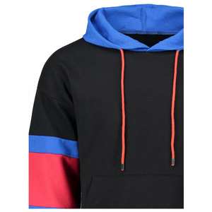 Sweat-shirt décontracté pour homme à blocs de couleur, coupe classique, en molleton bouclette, noir, rouge, bleu, avec rayures sur les manches, pour l'automne - Product Image 2