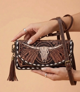 Embossed Leather <b>Wallet</b> Zipper Checkbook Holder <b>Long</b> <b>Wallet</b> Tribal Pattern for Women - Product Image 3