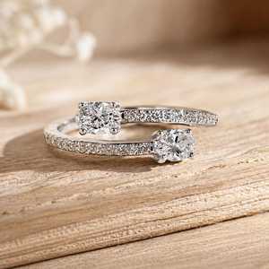 Bijoux fins en or massif 10K 14K 18K avec diamant de laboratoire ovale brillant et diamant de laboratoire taille rond, bague de fiançailles ouverte - Product Image 2