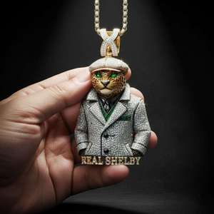 <b>Real</b> Shelby Leopard Pendant 18K Gold Plated <b>Crystal</b> Rhinestone Themed Charm Men's Hiphop Everyday Wear - Product Image 1