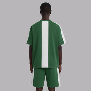 YourBrand Men's <b>Green</b> White Color Block Casual Summer T-Shirt Set Knitted Breathable Short Sleeve Shirt And Shorts - Product Image 3