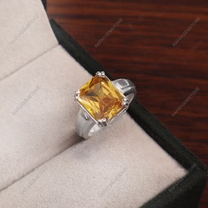Anillo de Boda de Latón con Circonita Amarilla, Corte Esmeralda, Hecho a Mano, Plateado, Unisex, Todas las Tallas, Joyería al por Mayor, Regalo - Product Image 5