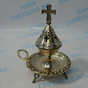 Quemador de Incienso de Resina y Latón de Lujo con Tapa en Forma de Cruz y Bandeja Decorativa para Ceremonias Religiosas y Sesiones de Meditación - Product Image 2