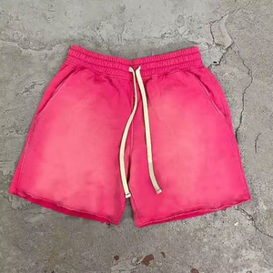 Shorts de jogging en coton délavé pour hommes, à ourlet brut, en molleton bouclette, style streetwear vintage, respirant et antibactérien – Meilleures ventes - Product Image 3