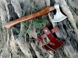 High Quality Industrial Stainless Steel Damascus Flat Backed Handmade Pizza Cutter <b>Axe</b> Head 2 2/5-Inch Rose Wood <b>Handle</b> ZA - Product Image 2