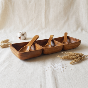 Handcrafted Acacia Wood Serving Bowl Set with <b>Tray</b> and Spoons Eco-Friendly Modern Farmhouse <b>Condiment</b> Server for Snacks - Product Image 2