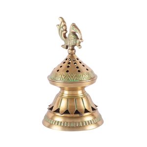 Encensoir artisanal en laiton Loban Dhoop Dani avec motif paon, brûleur d'encens traditionnel pour la maison, le bureau ou le temple - Product Image 6