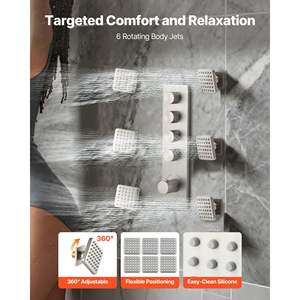 16-Inch Thermostatic Rainfall <b>Shower</b> System 6-Inch Dual Rainhead Brass Valve <b>Trim</b> Kit 6 Body Jets <b>Shower</b> <b>Shower</b> Room Accessories - Product Image 4