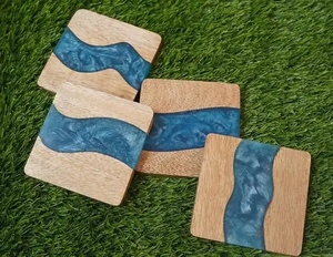 Custom Wooden Resin Coasters with Holder Contemporary Design Eco-Friendly Heat Resistant for Dining Kitchen Tabletop Protection - Product Image 5